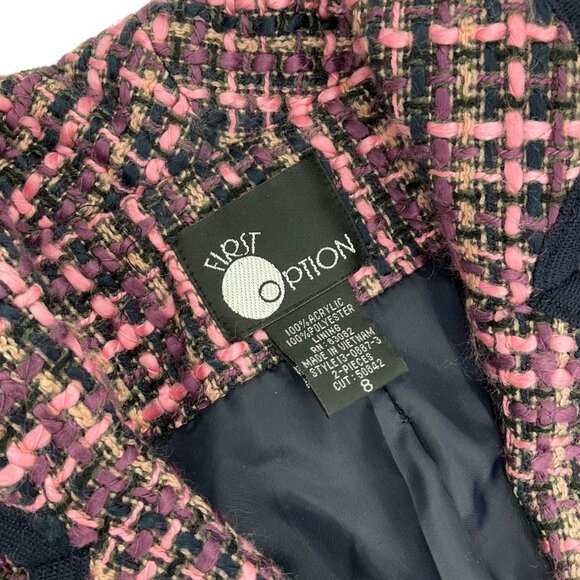 Vintage Pink & black Tweed Skirt Suit Set Size 8 First Option Acrylic/Polyester - Picture 7 of 11